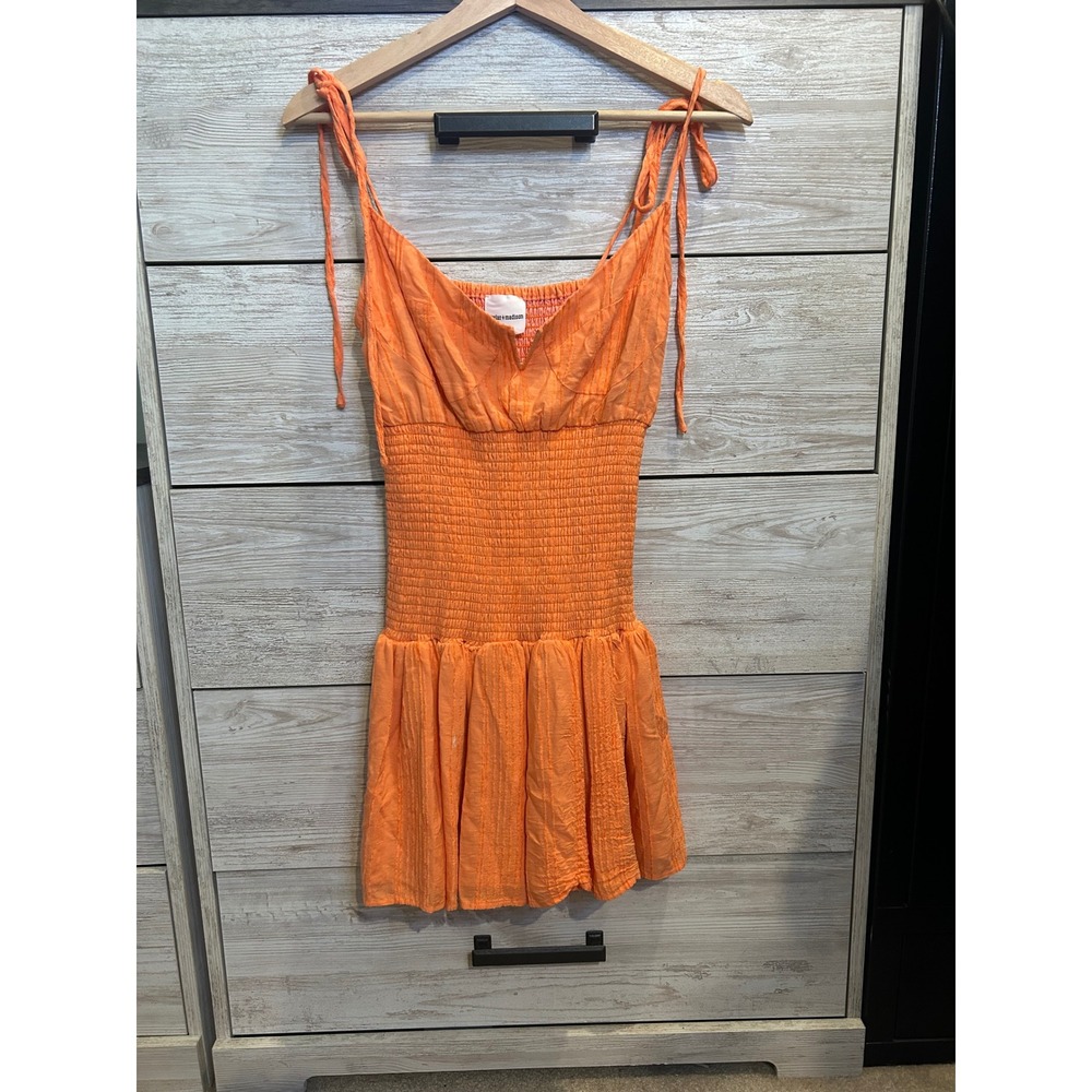 Skylar + Madison Orange Smocked Mini Dress Tie Shoulder Women's Size Medium
